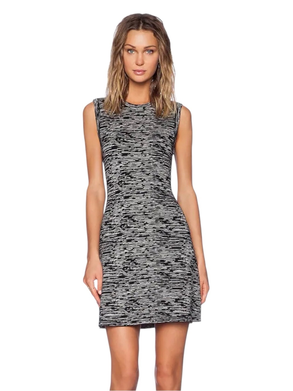 Theory Black/Ivory Ice Vimlin Prosecco Stretch Sleeveless Dress (M)